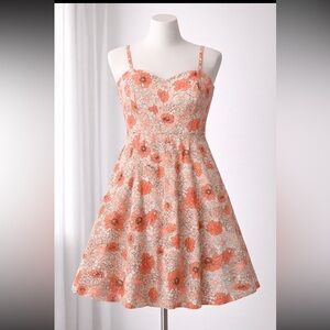 LOFT Floral Midi Dress - Coral and White